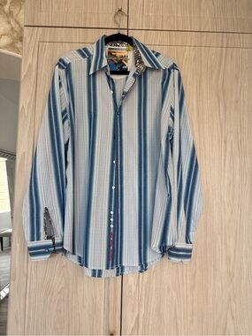 Robert Graham Men's Blue & White Multi-Stripe Button-Down Shirt